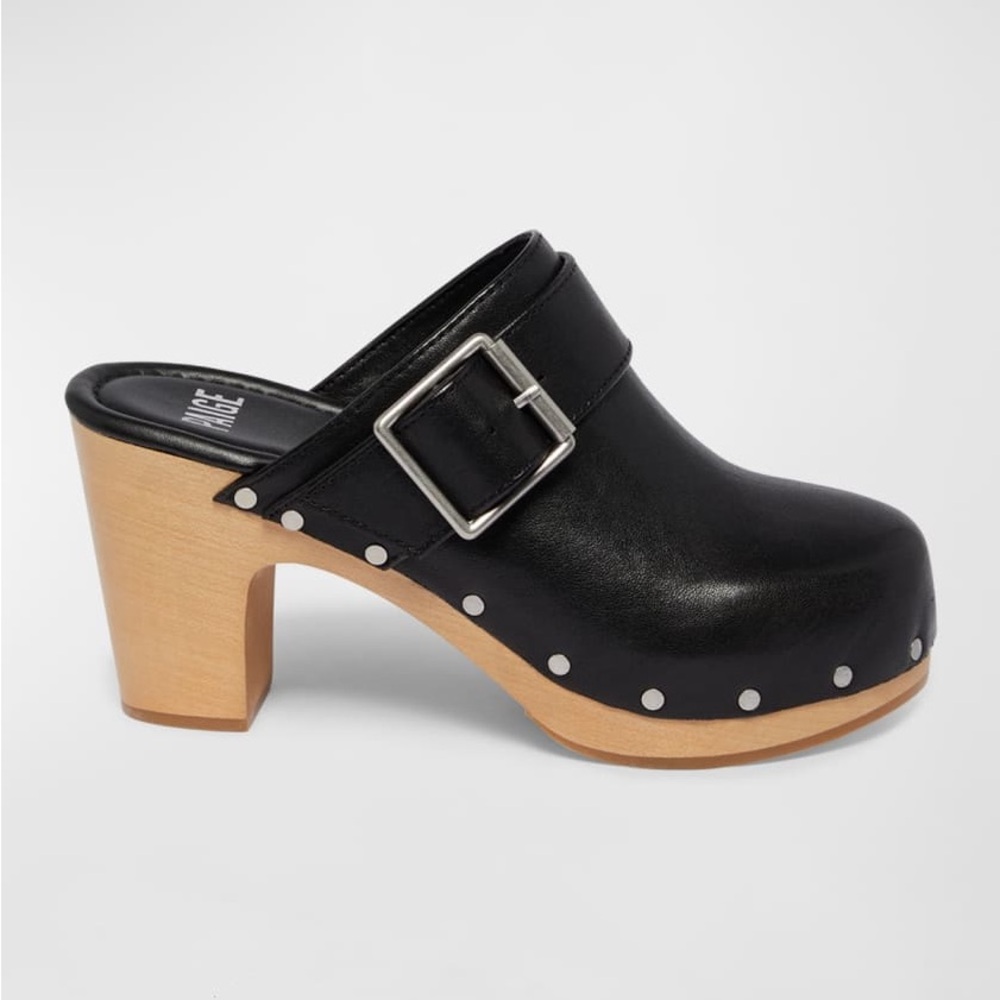PAIGE Rosie Leather Buckle Clogs Size 6.5 retails $325 black studded gorgeous!